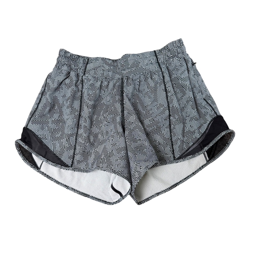 Lululemon Hotty Hot Running Shorts Black White Maze Print Lined Size 6